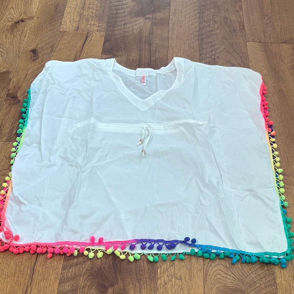 Pilyq Girl’s White Rainbow Swim Cover Up Size S